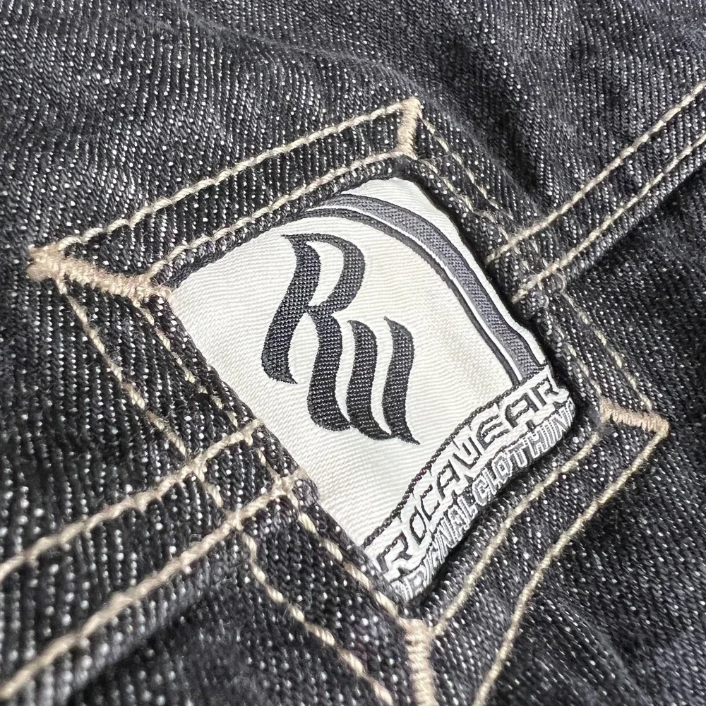 Rocawear Denim Jacket XL Black Jean Coat Hip Hop Streetwear Y2K 90s Style